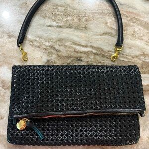Clare V foldover clutch- blk ratan